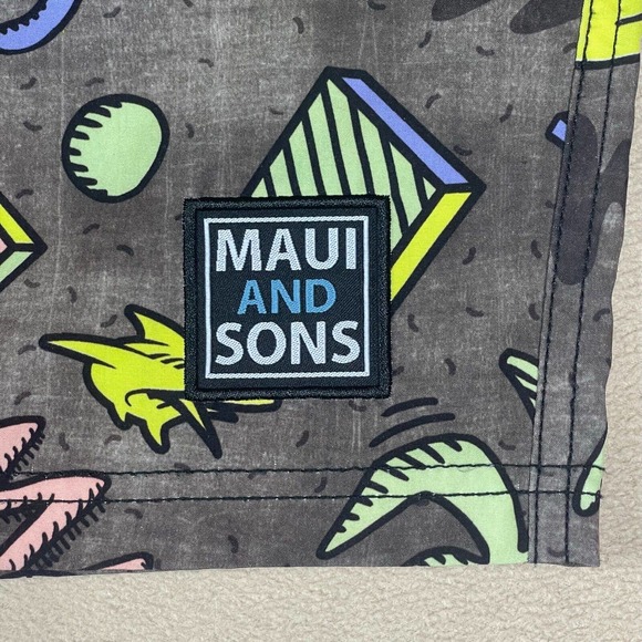 Maui And Sons Mens M Swim Trunks Multicolor Elastic Waist W Drawstring Pockets - Picture 3 of 13